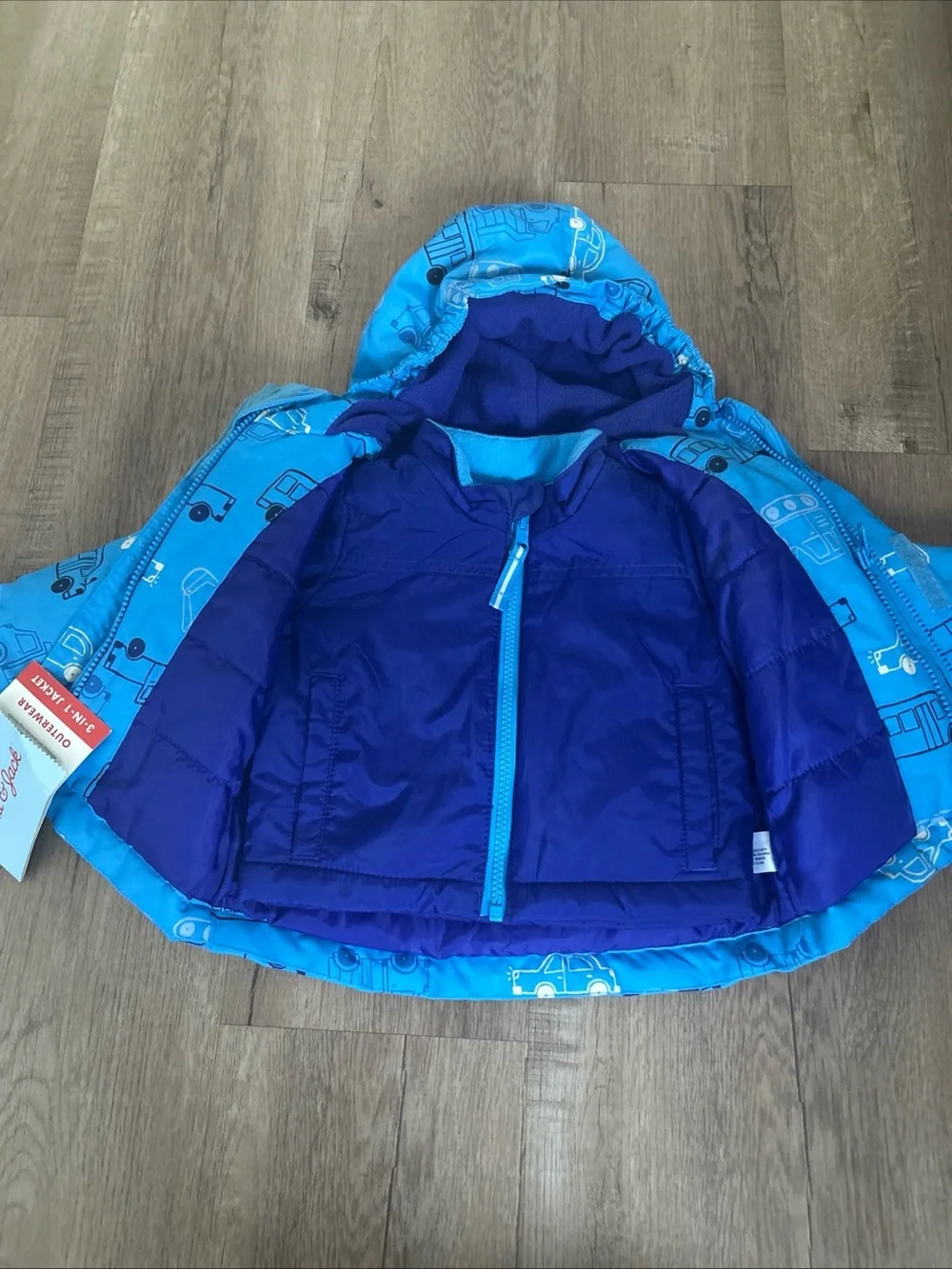 Cat & Jack Bright Blue Hooded Jacket with Vehicle Print